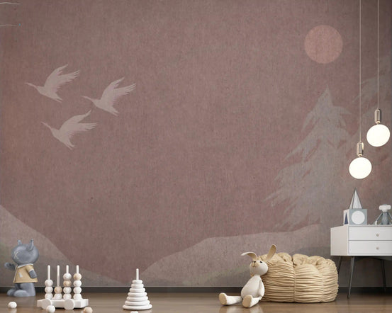 Minimalist crane wall mural keeping a Nursery calm and open GD11015

