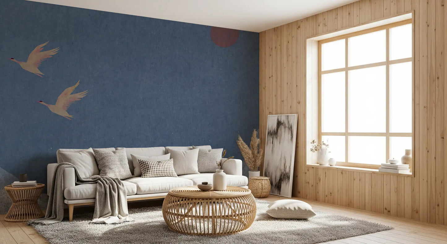 Soaring Birds Over Textured Hills Wall Mural
