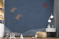 Soaring Birds Over Textured Hills Wall Mural