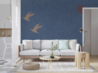 Soaring Birds Over Textured Hills Wall Mural