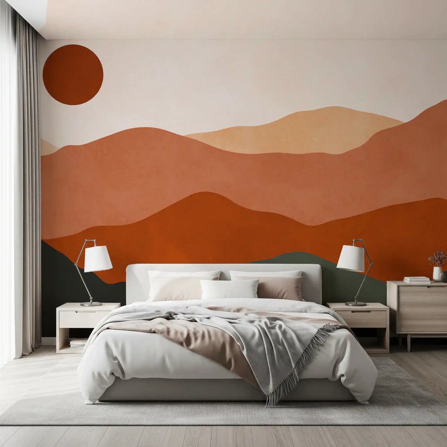 Terracotta Hills and Ochre Sun Sunset Wall Mural