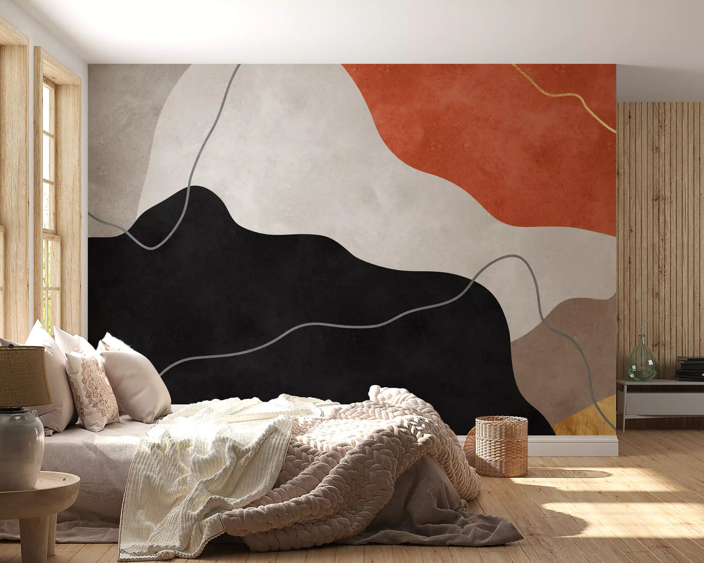 Terracotta and Charcoal Abstract Hills Wall Mural