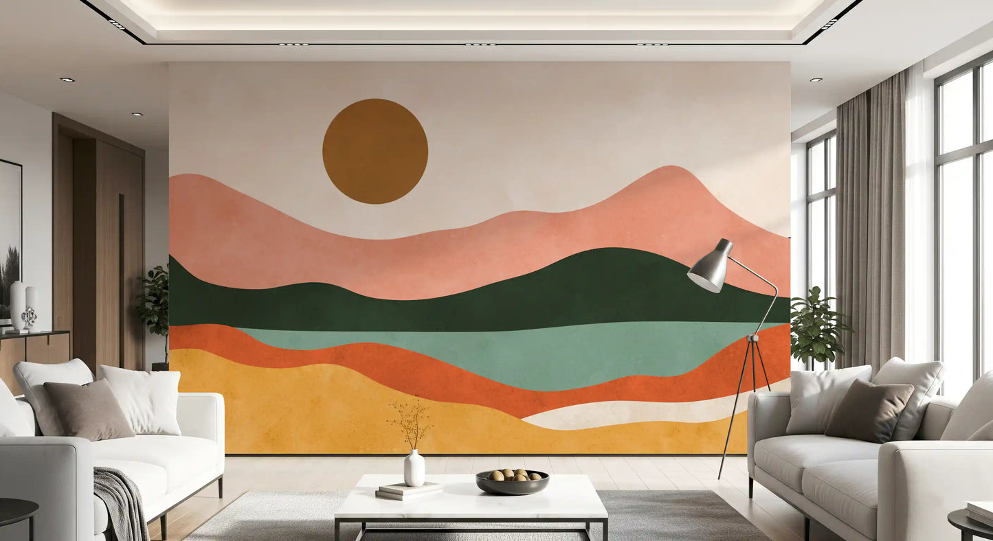 Terracotta Dunes and Golden Sun Wall Mural