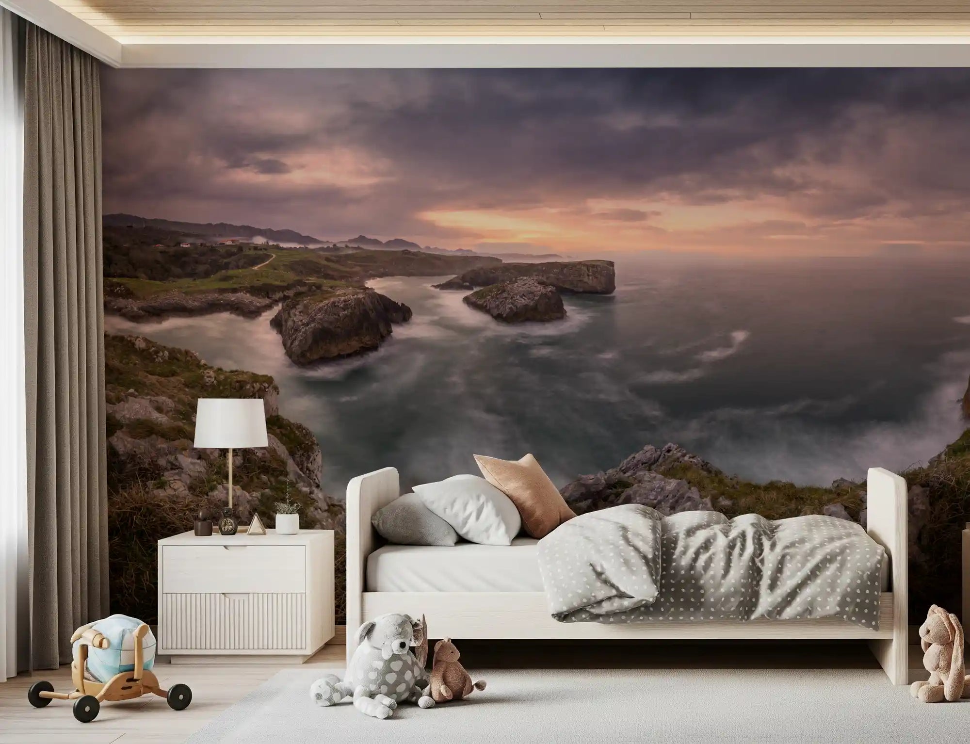 Sunset Coastal Cliffs panorama wall mural calming a restful bedroom GD11029