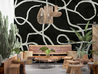 Minimalist Organic Ink Lines on Charcoal Wall Mural