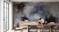 Flowing Obsidian and Blush Mist Wall Mural