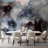 Flowing Obsidian and Blush Mist Wall Mural