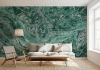Fluid Earthy Sage and Forest Waves Wall Mural