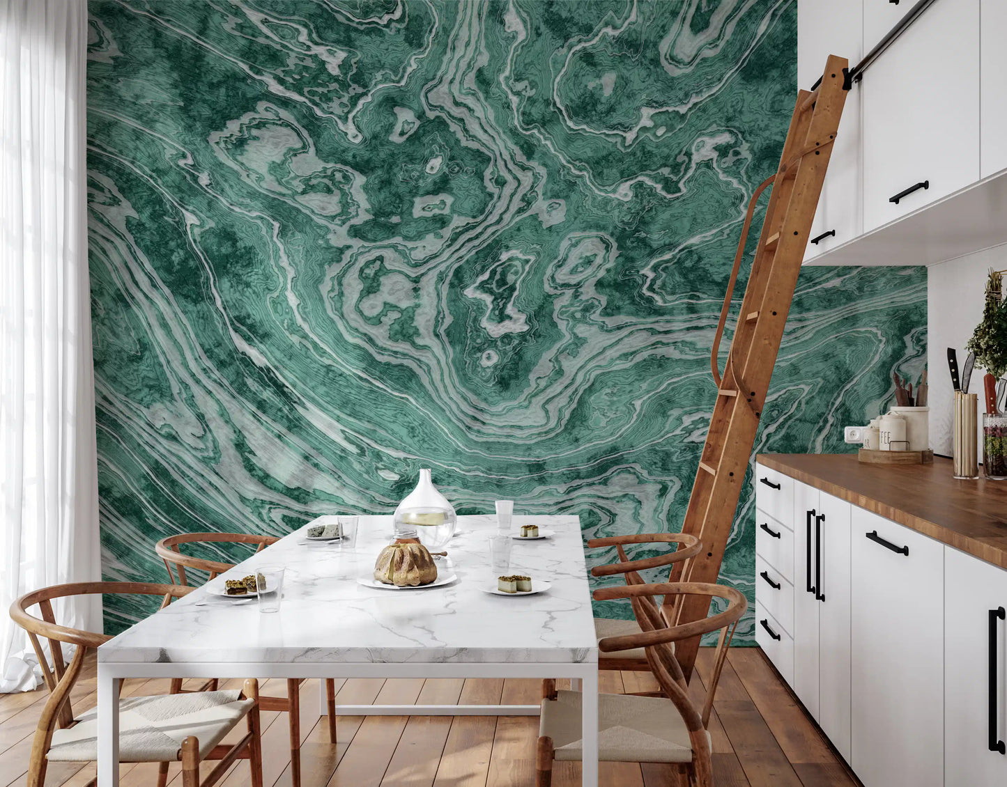 Fluid Earthy Sage and Forest Waves Wall Mural