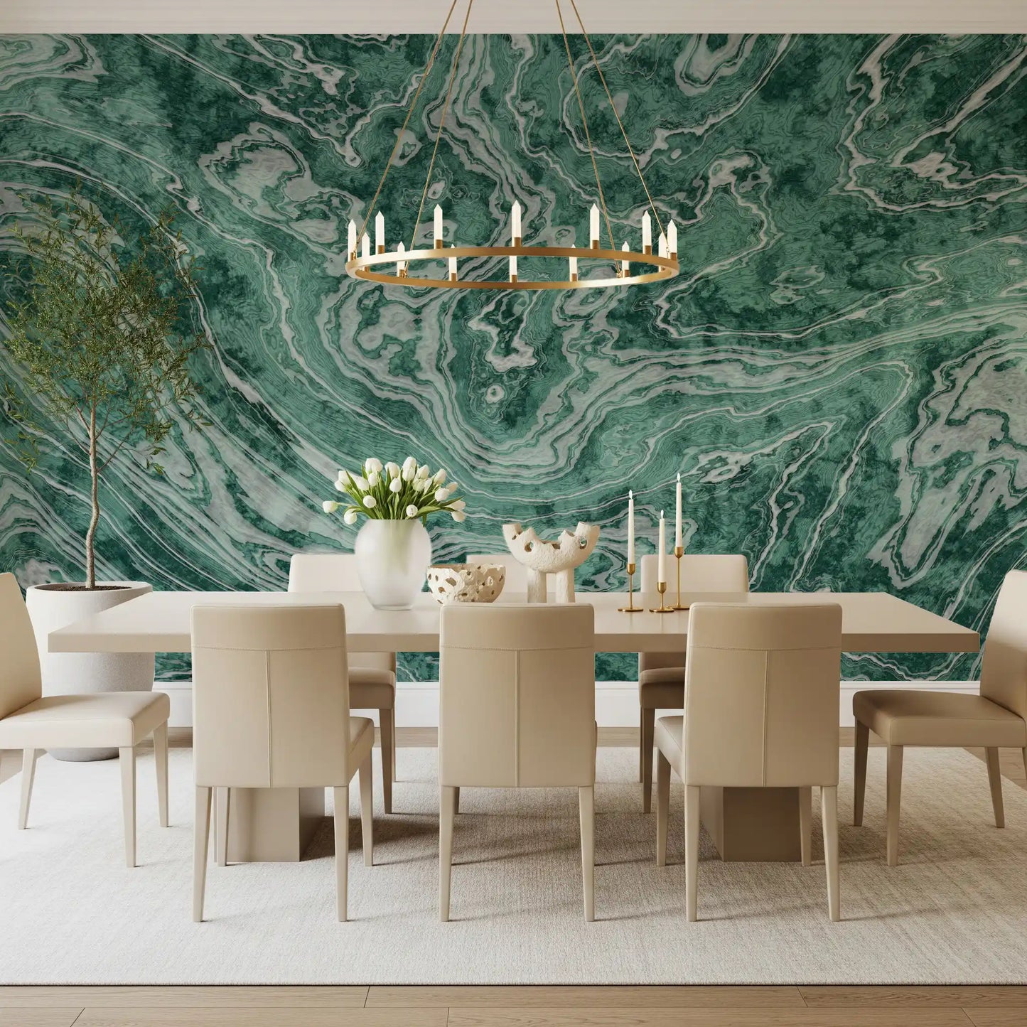 Fluid Earthy Sage and Forest Waves Wall Mural