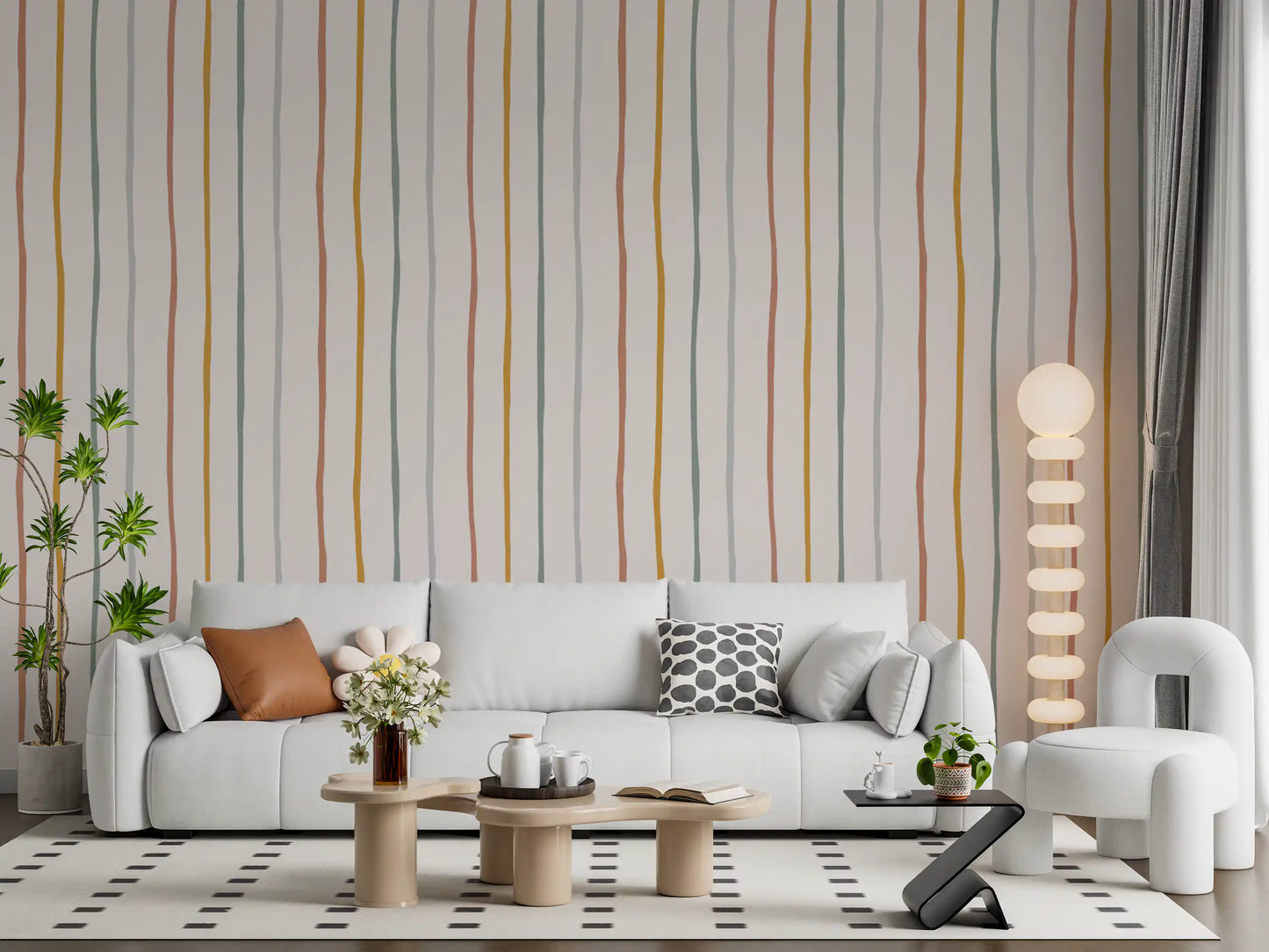 Whimsical Hand Drawn Vertical Stripes Wallpaper⁠