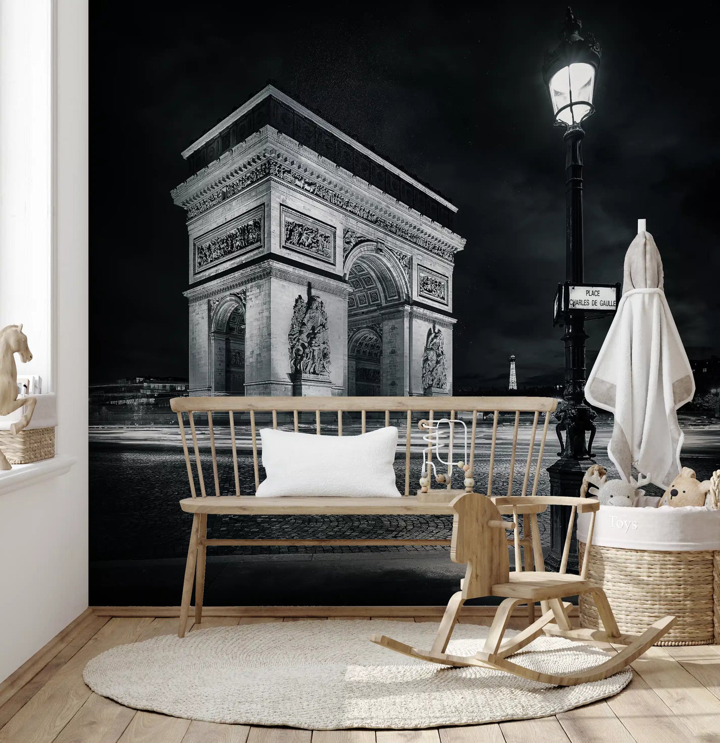 Midnight Paris Archways and Light Trails Wall Mural