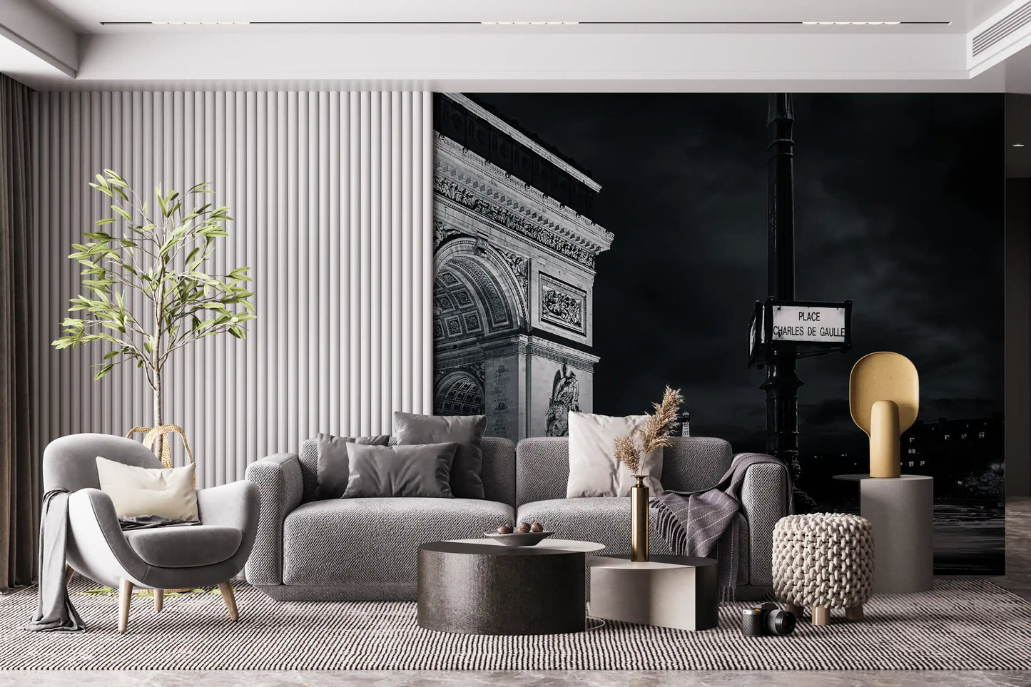 Midnight Paris Archways and Light Trails Wall Mural