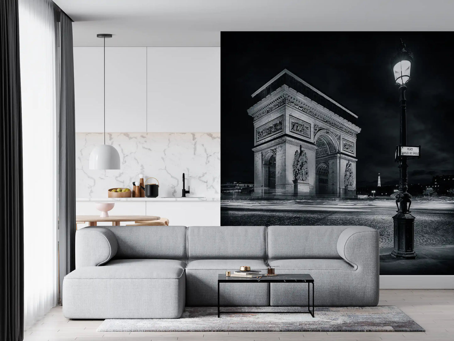 Midnight Paris Archways and Light Trails Wall Mural