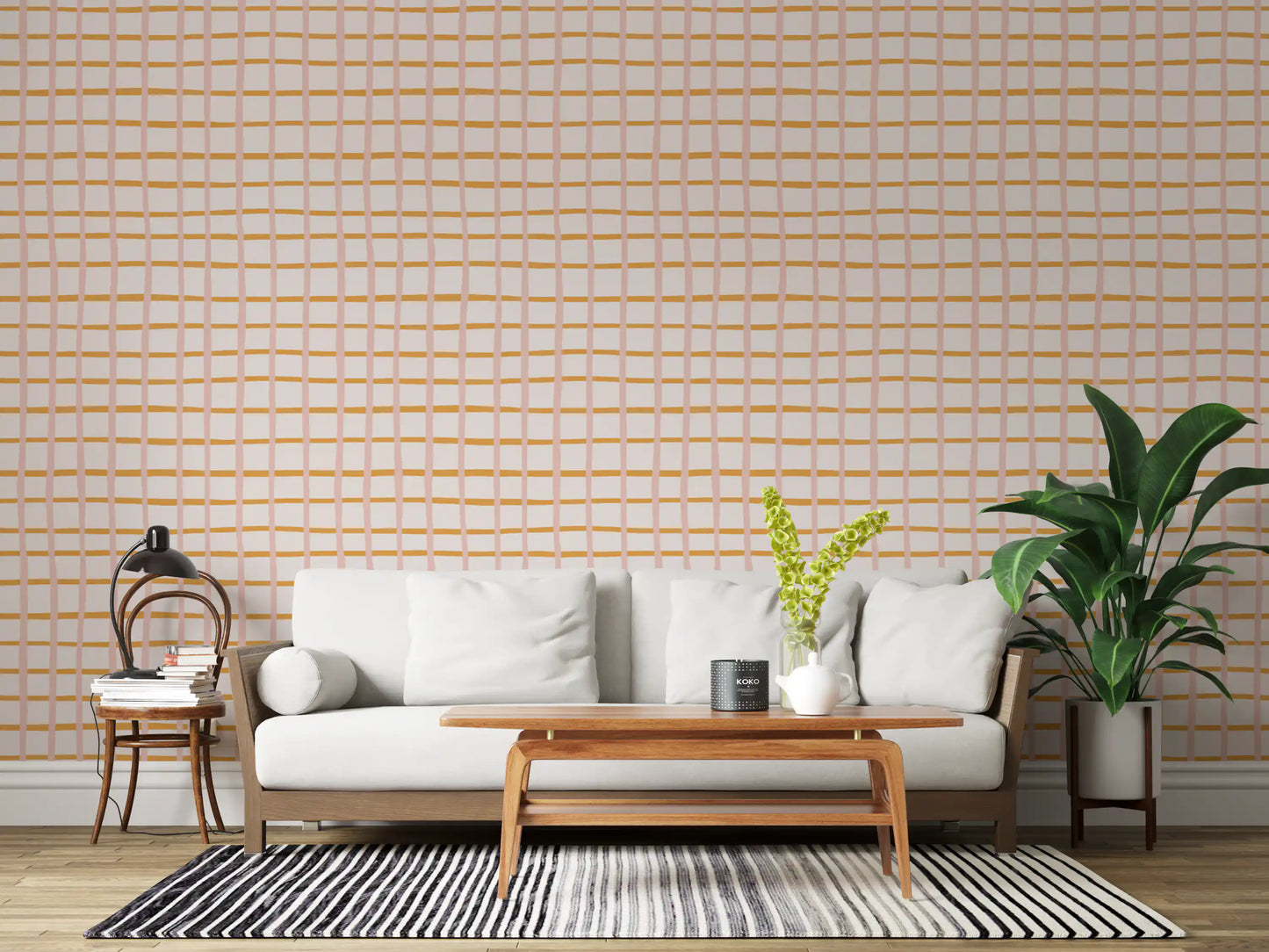 Pastel Abstract Sketch Geometric Checks Wallpaper⁠