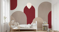 Geometric Ribbon Cascade in Red and Sand Wall Mural