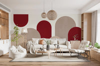 Geometric Ribbon Cascade in Red and Sand Wall Mural