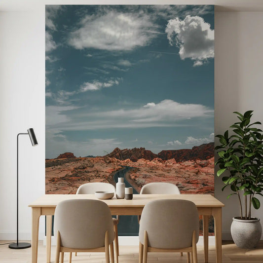 Red canyon road view opening a dining room, Winding Desert Highway wall mural GD11046