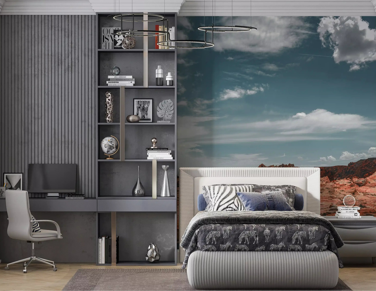 Winding Desert Highway wall mural setting an open, travel-ready mood in a bedroom GD11046