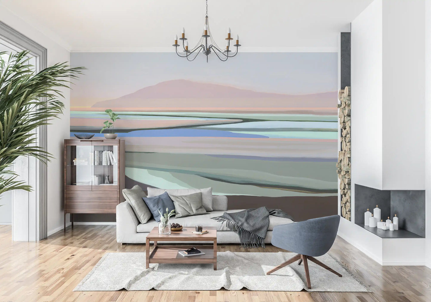 Muted Coastal Hills Abstract Wall Mural