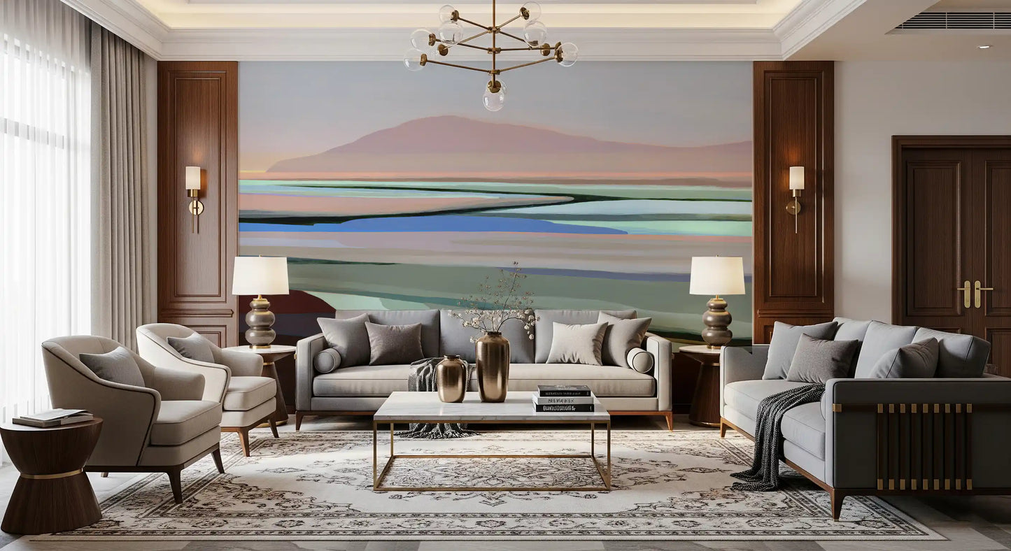 Muted Coastal Hills Abstract Wall Mural
