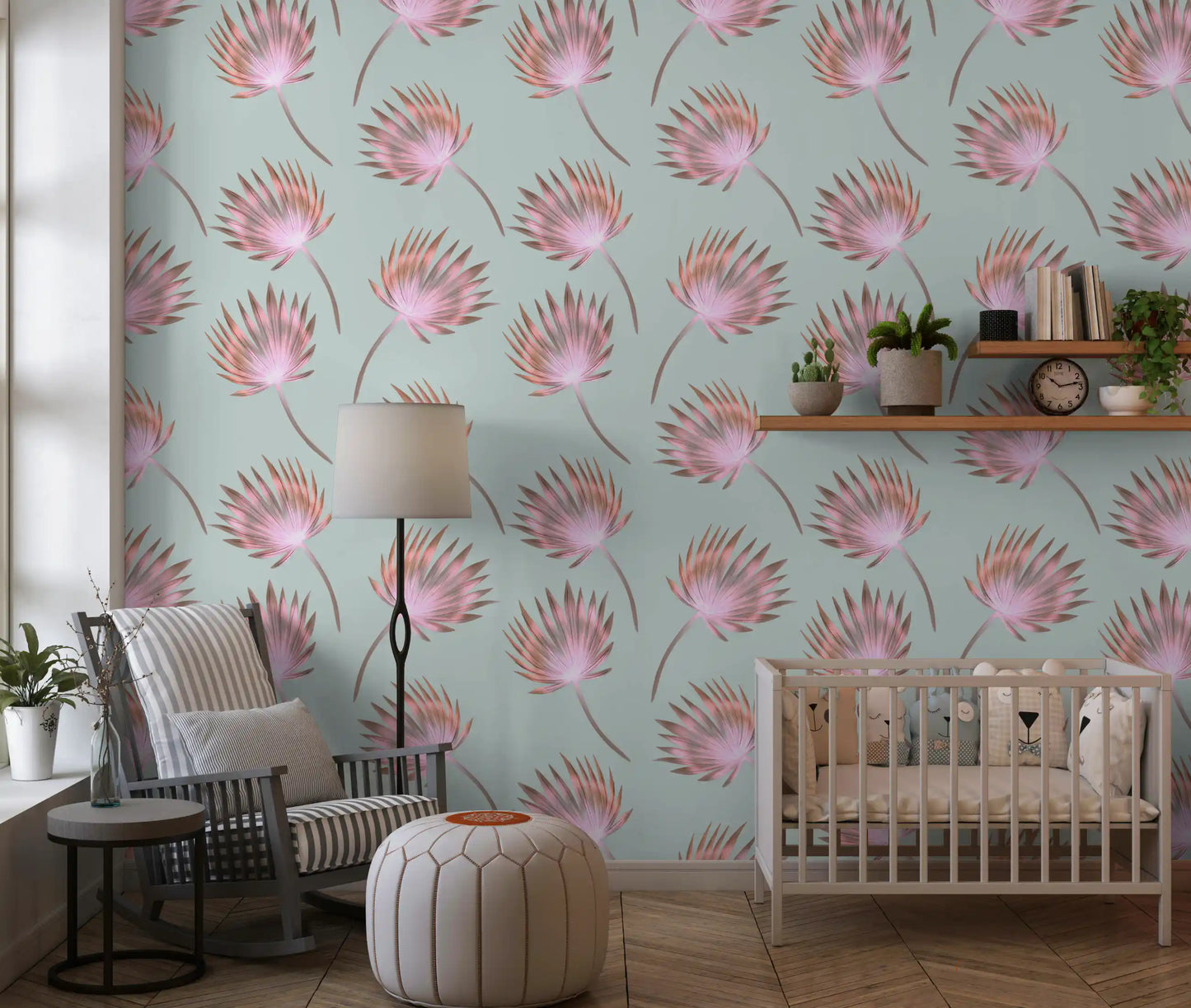 Soft Blush Palm Frond Pattern Wallpaper⁠