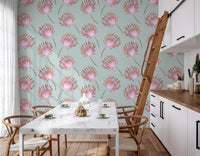 Soft Blush Palm Frond Pattern Wallpaper⁠