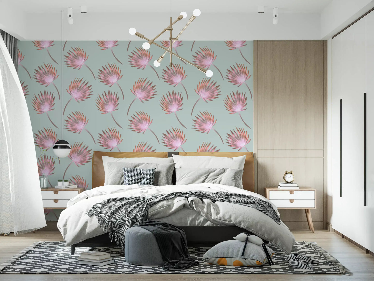 Soft Blush Palm Frond Pattern Wallpaper⁠