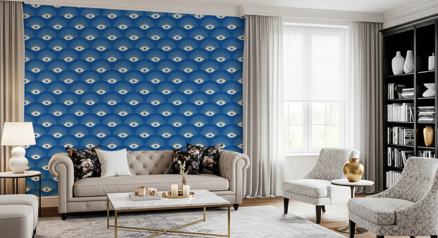 Stylized Eyelash Motif in Cobalt Blue Wallpaper⁠