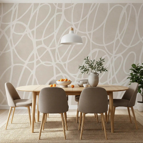 Abstract swirl wall mural wrapping a modern dining room, GD11055
