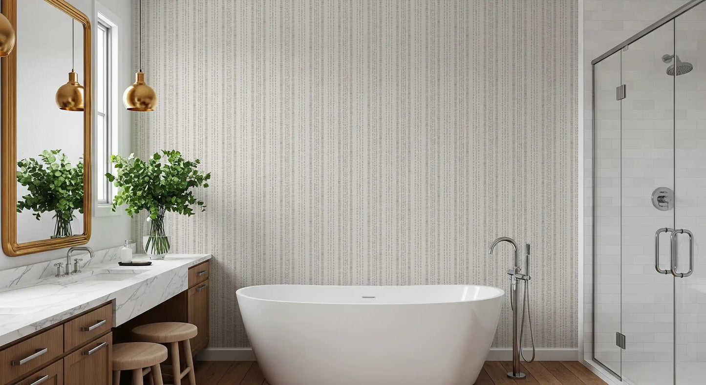 Stitched Neutral Stripe Pattern Wallpaper⁠