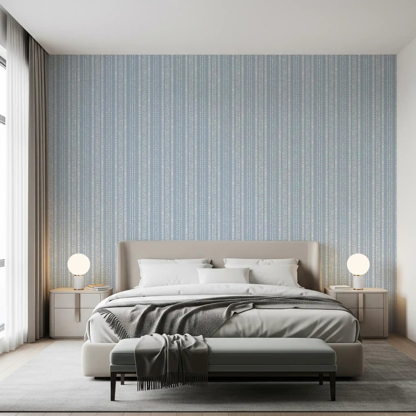 Cream and Indigo Linear Pattern Wallpaper⁠