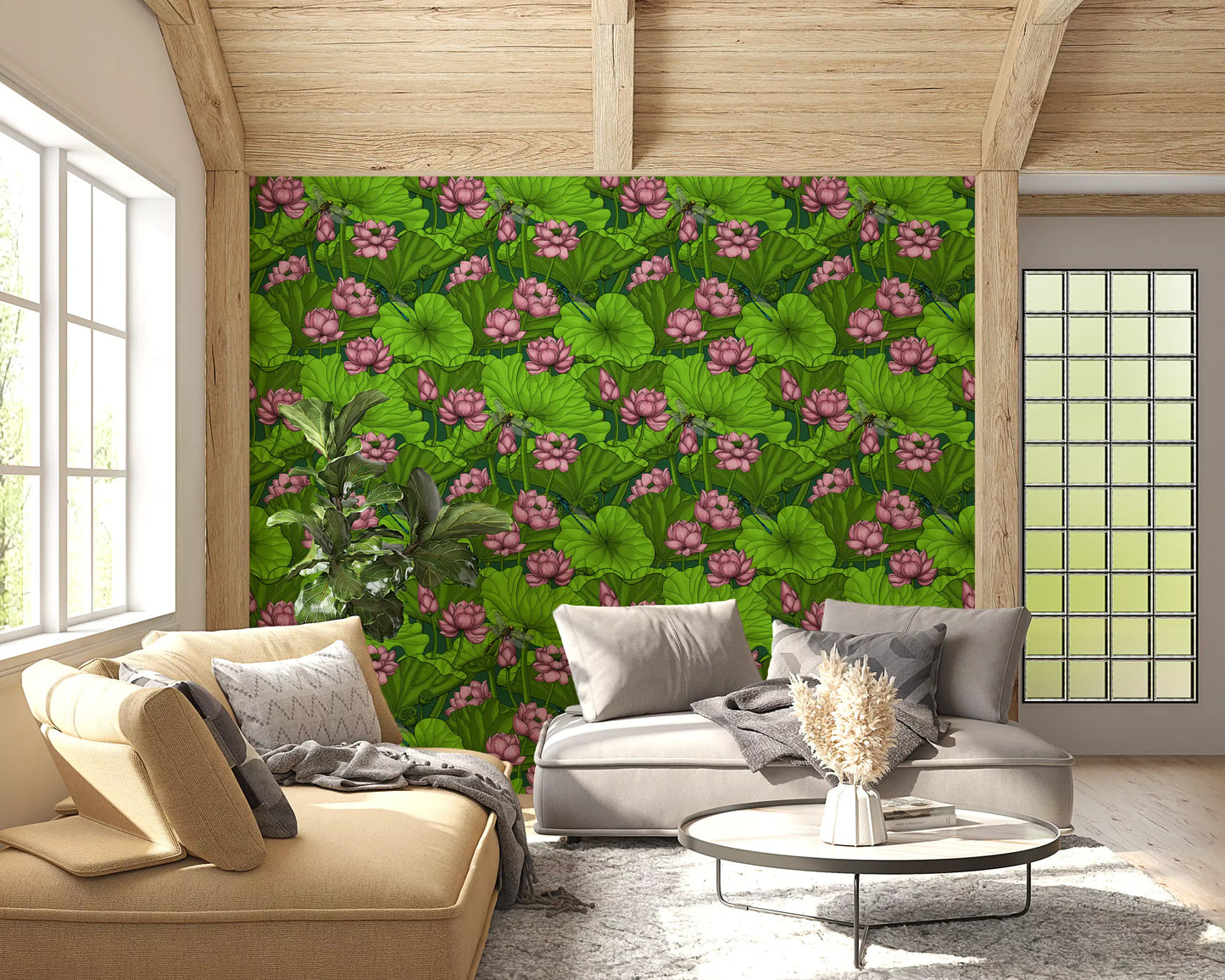 Zen Lotus Pond with Dragonflies Wallpaper⁠