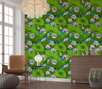 Zen Lotus Pond with Dragonflies in white and green Wallpaper⁠