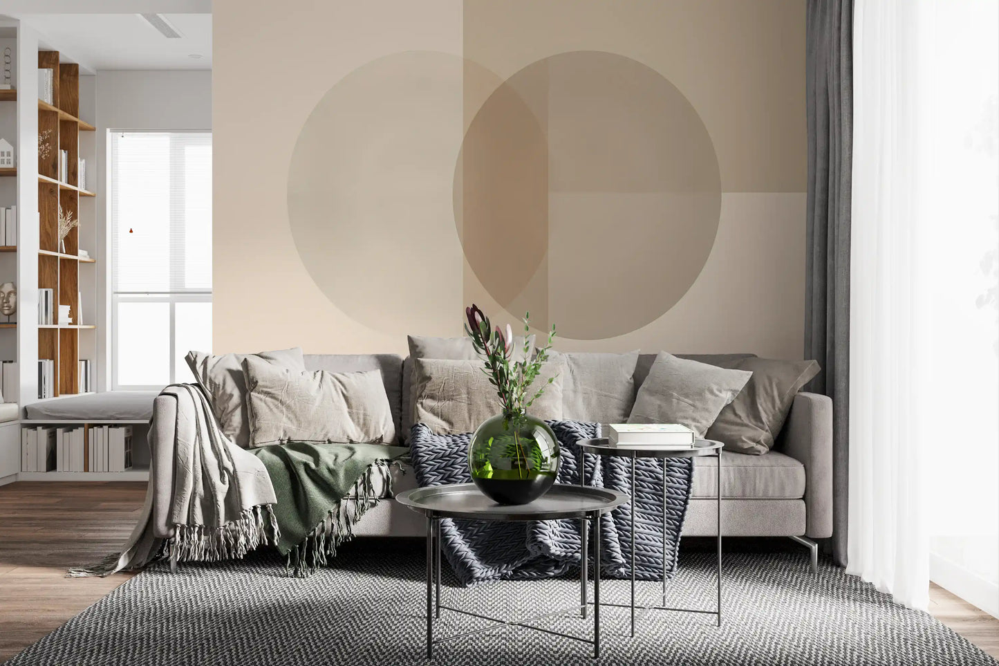 Círculos minimalistas em tons suaves de bege Wall Mural