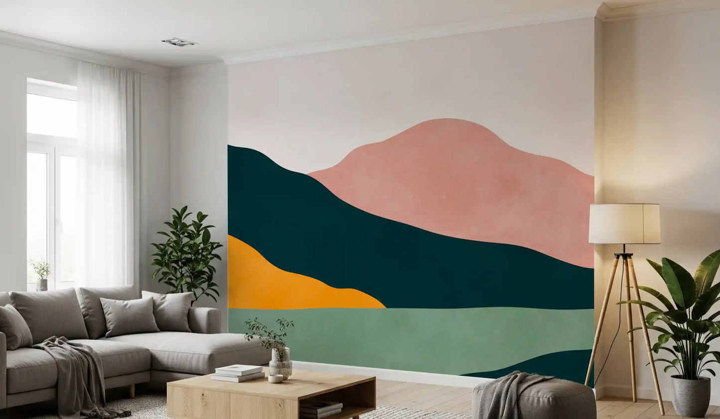 Abstract Peaks and Golden Sun Landscape Wall Mural