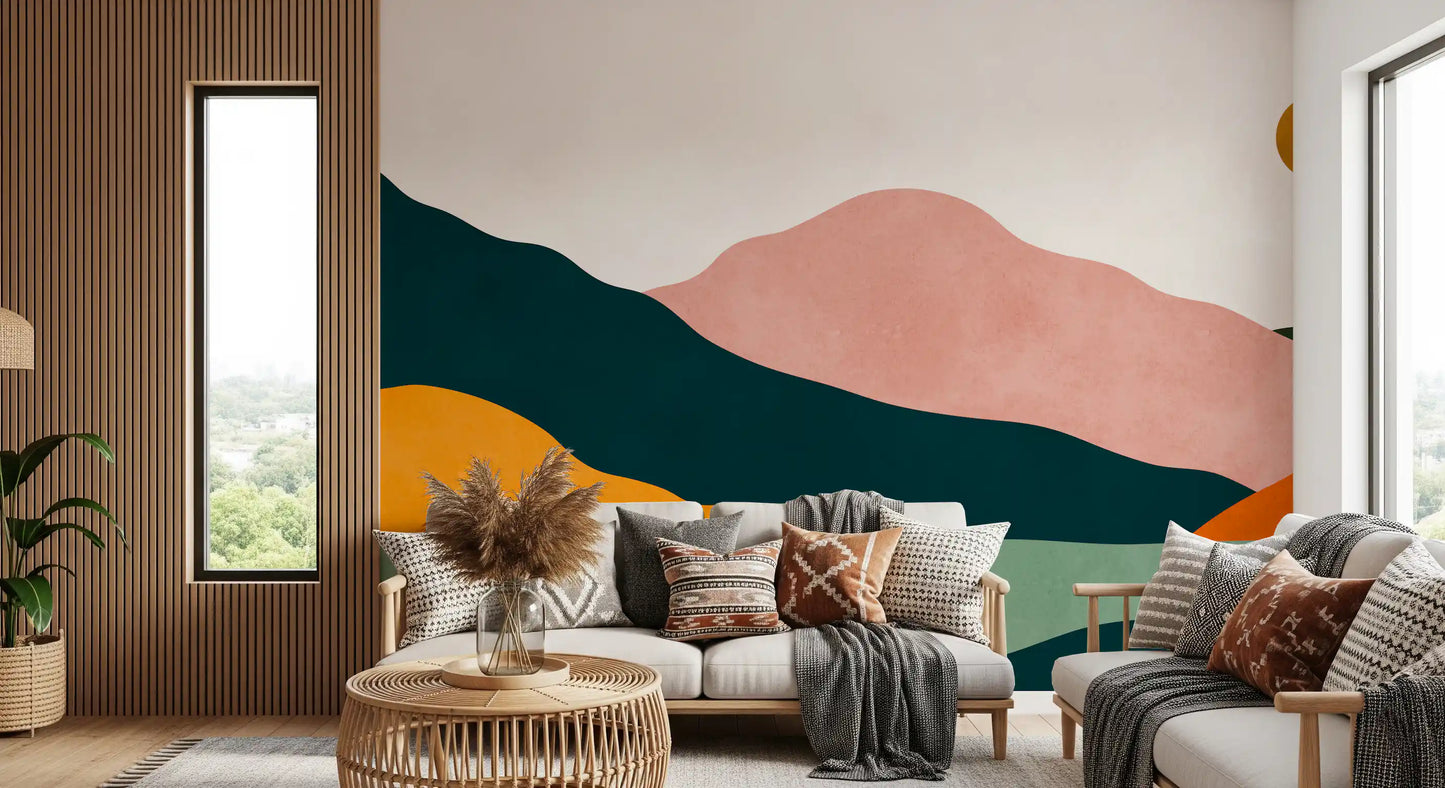 Abstract Peaks and Golden Sun Landscape Wall Mural