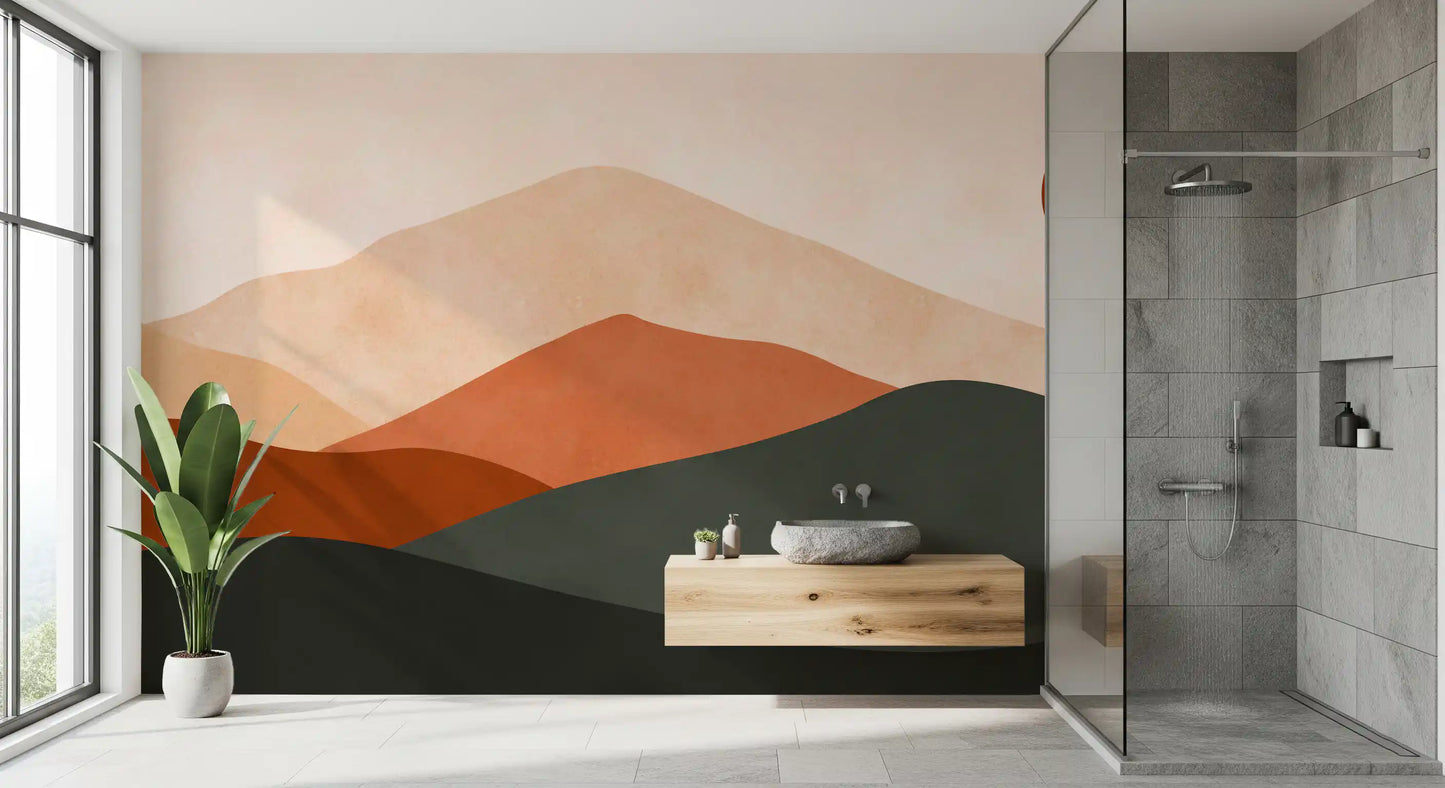 Minimalist Terracotta Mountain Horizon Wall Mural