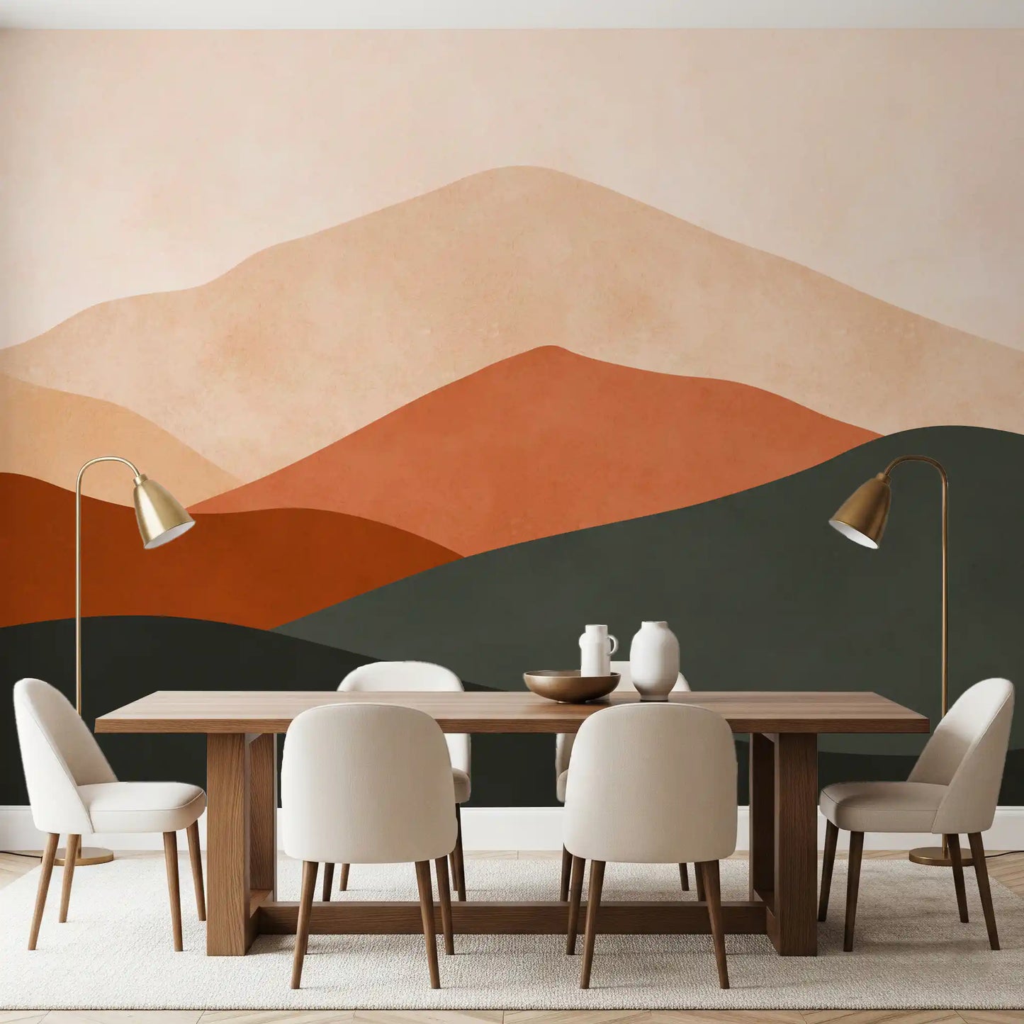 Minimalist Terracotta Mountain Horizon Wall Mural
