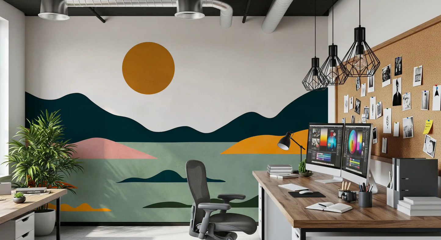 Abstract Geometric Sunset Horizon Wall Mural