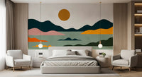 Abstract Geometric Sunset Horizon Wall Mural