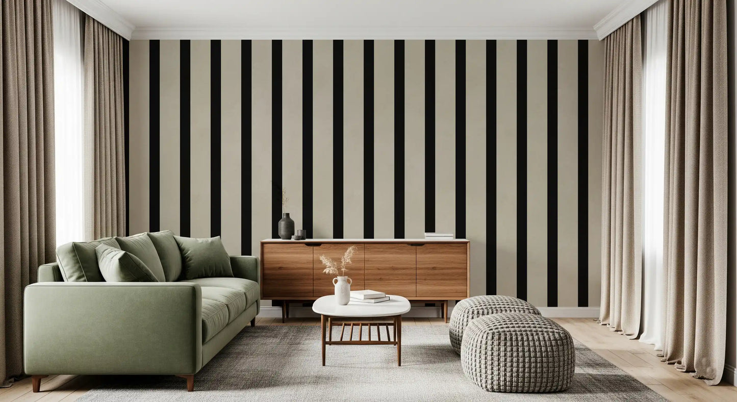 Listras verticais minimalistas em preto e bege Wall Mural