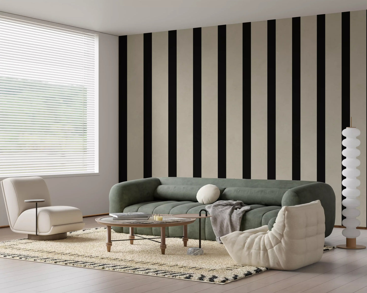 Listras verticais minimalistas em preto e bege Wall Mural