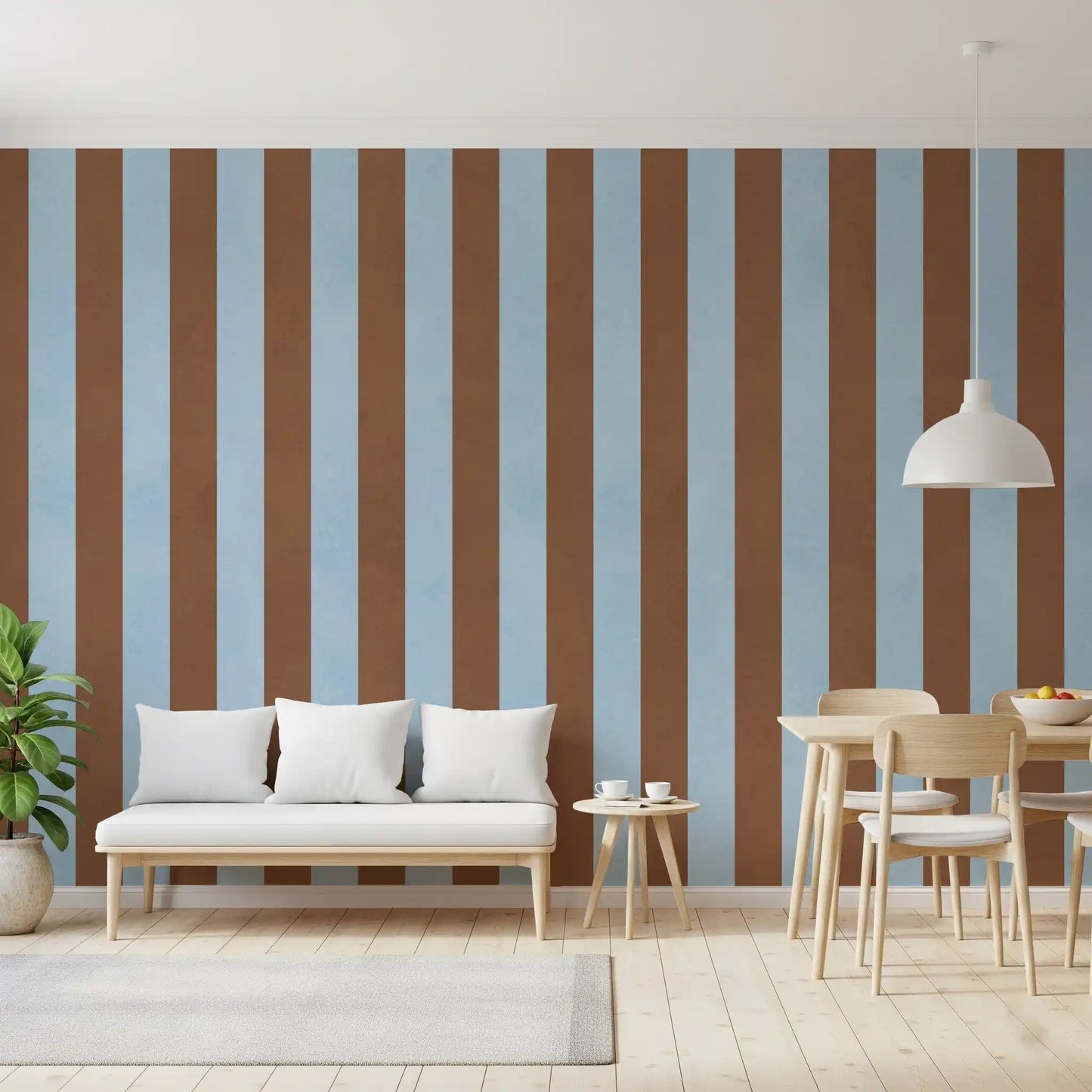 Sky Blue and Earthy Brown Stripes Wall Mural