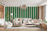 Emerald and Cream Vertical Stripes Wall Mural