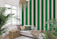 Emerald and Cream Vertical Stripes Wall Mural