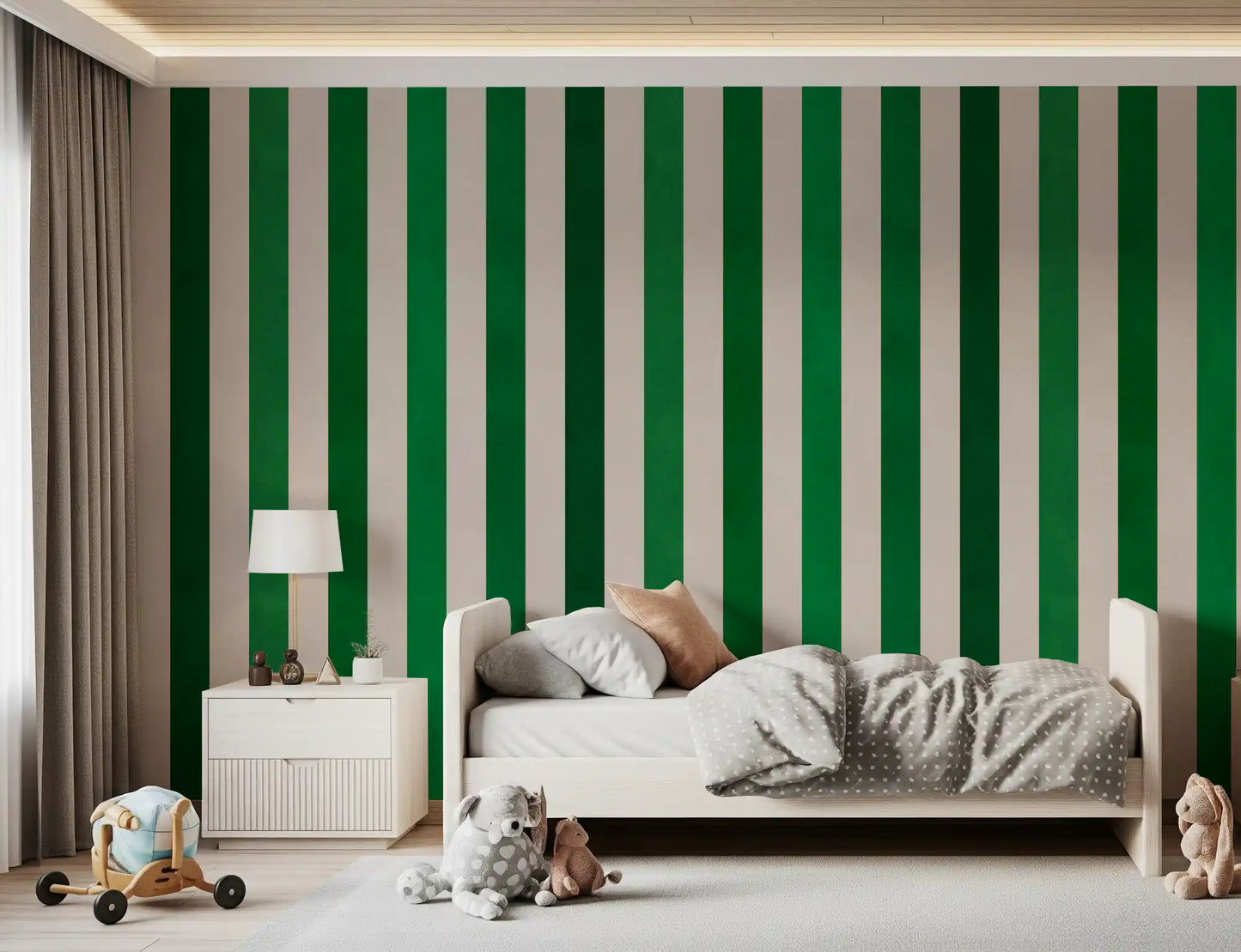Emerald and Cream Vertical Stripes Wall Mural