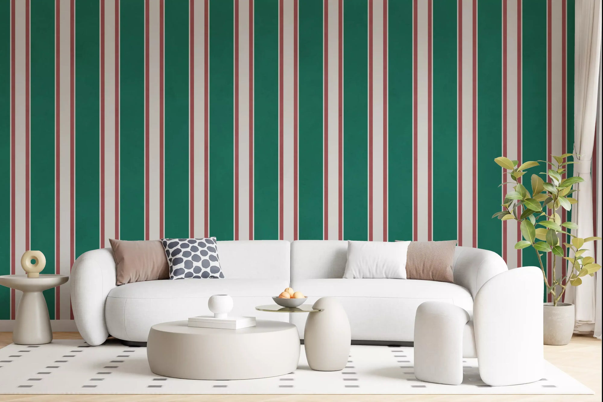 Emerald green stripes add polish to a living room, Classic wall mural GD11095
