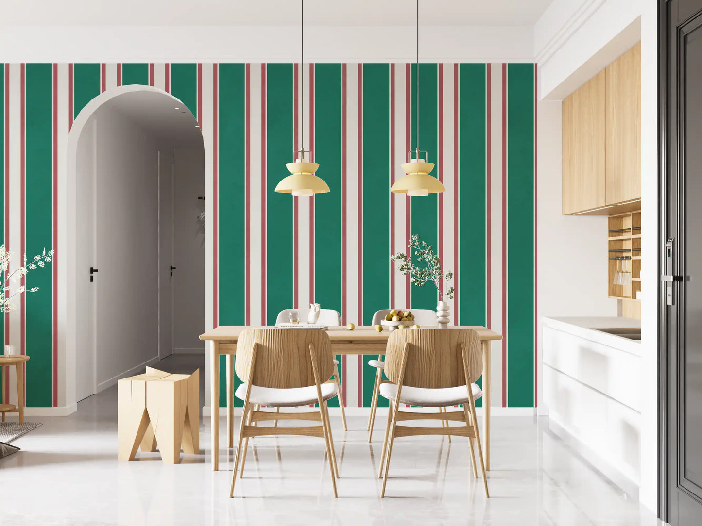 Classic Emerald Stripe Pattern Wall Mural