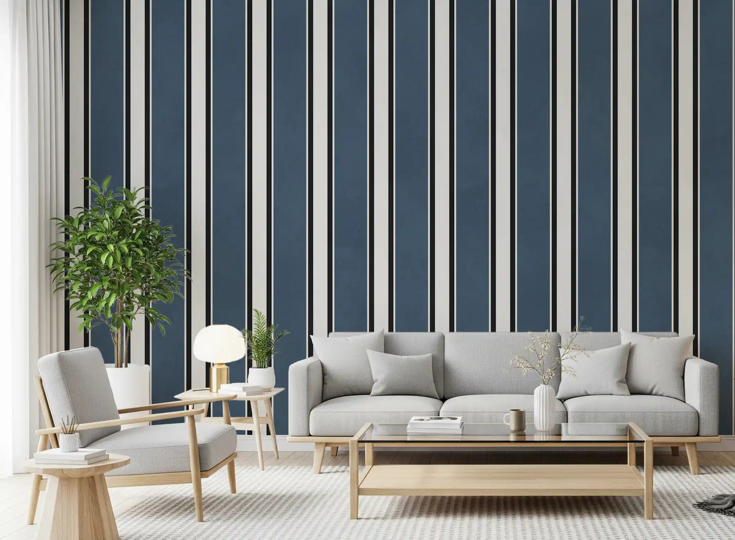 Classic Navy Striped Pattern Wall Mural